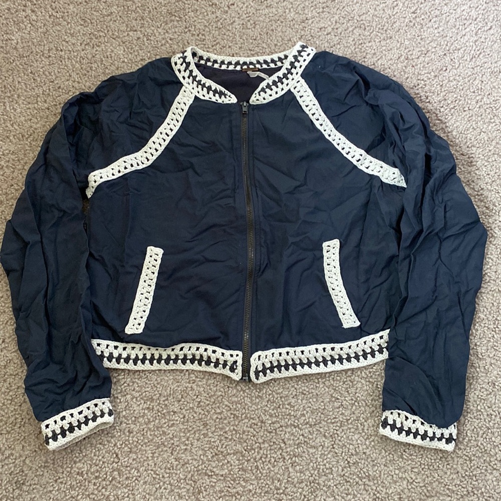 Free people navy and white lace zip up